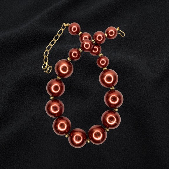 Red-Bronze Holiday Faux Pearl Statement Necklace - Picture 3 of 3